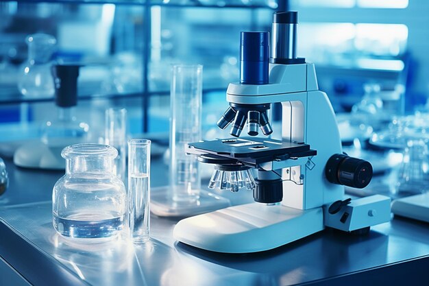 photo microscope with lab glassware modern medical laboratory microscopes 575980 18307